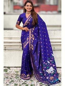 SGF11 - Kanjivaram Pure Soft Women's Blue Silk Saree with Unstitched Blouse
