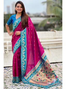 SGF11 - Women's Magenta Kanjivaram Paithani Pure Soft Silk Saree with Unstitched Blouse