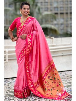 SGF11 - Pink Kanjivaram Paithani Pure Women's Soft Silk Saree with Unstitched Blouse