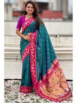 SGF11 - Green Kanjivaram Women's Paithani Pure Soft Silk Saree with Unstitched Blouse