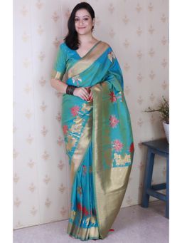 SGF11 - Kanjivaram Pure Soft Women's Blue Silk Saree with Unstitched Blouse