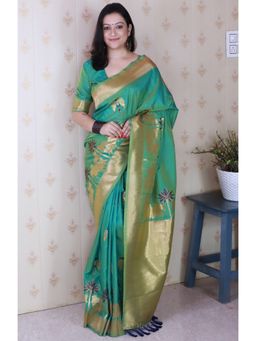 SGF11 - Green Kanjivaram Silk Pure Soft Saree with Unstitched Blouse