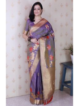 SGF11 - Women's Lavender Kanjivaram Pure Soft Silk Saree with Unstitched Blouse