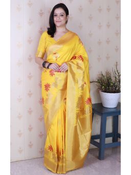 SGF11 - Women Yellow Kanjivaram Pure Soft Silk Saree with Unstitched Blouse