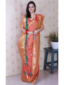 SGF11 - Peach Kanjivaram Women's Pure Soft Silk Saree with Unstitched Blouse