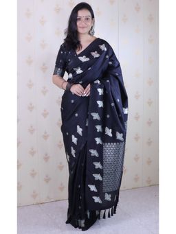 SGF11 - Black Women Kanjivaram Pure Soft Silk Saree with Unstitched Blouse