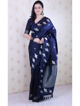 SGF11 - Kanjivaram Pure Soft Women Blue Silk Saree with Unstitched Blouse