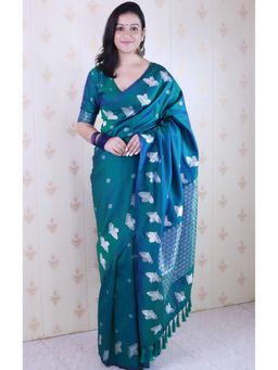 SGF11 - Green Women's Kanjivaram Pure Soft Silk Saree with Unstitched Blouse