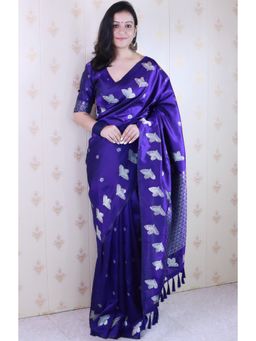 SGF11 - Women's Kanjivaram Pure Soft Silk Purple Saree with Unstitched Blouse