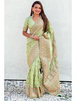 SGF11 - Women's Kanjivaram Pure Soft Silk Green Saree with Unstitched Blouse