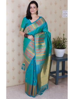 SGF11 - Blue Women's Kanjivaram Pure Soft Silk Saree with Unstitched Blouse