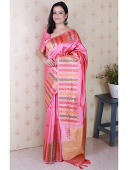 SGF11 - Pink Women's Kanjivaram Pure Soft Silk Saree with Unstitched Blouse