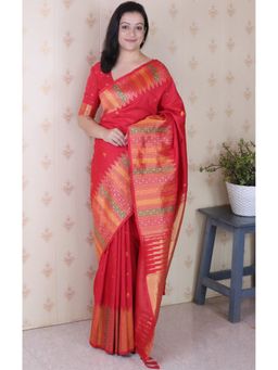 SGF11 - Women's Kanjivaram Red Pure Soft Silk Saree with Unstitched Blouse