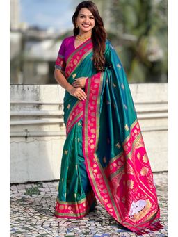 SGF11 - Green Kanjivaram Paithani Pure Soft Silk Saree with Unstitched Blouse