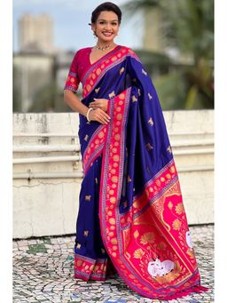 SGF11 - Purple Women Kanjivaram Paithani Pure Soft Silk Saree with Unstitched Blouse