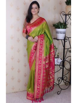 SGF11 - Green Women's Kanjivaram Pure Soft Silk Saree with Unstitched Blouse