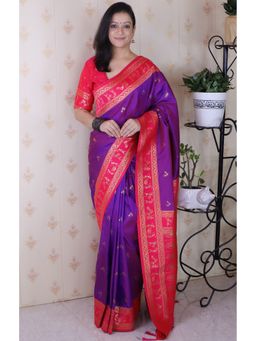 SGF11 - Women Purple Kanjivaram Pure Soft Silk Saree with Unstitched Blouse