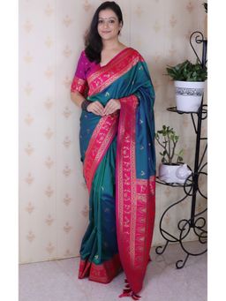 SGF11 - Green Kanjivaram Soft Silk Saree with Unstitched Blouse
