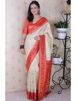 SGF11 - Women's Off White Kanjivaram Pure Soft Silk Saree with Unstitched Blouse