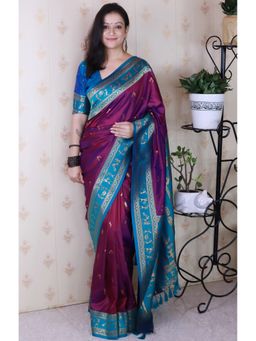 SGF11 - Women's Wine Kanjivaram Pure Soft Silk Saree with Unstitched Blouse