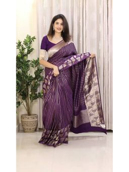 Anjaneya Sarees - Purple Designer Banarasi Silk Kanjivaram Saree with Unstitched Blouse