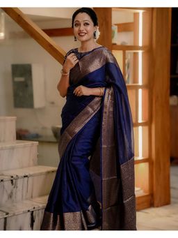 Anjaneya Sarees - Blue Designer Banarasi Silk Kanjivaram Saree with Unstitched Blouse