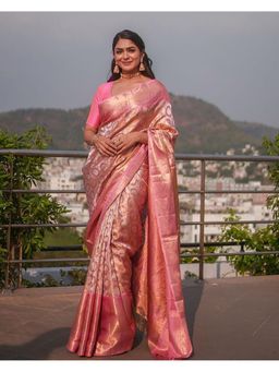 Anjaneya Sarees - Peach Designer Banarasi Silk Kanjivaram Saree with Unstitched Blouse