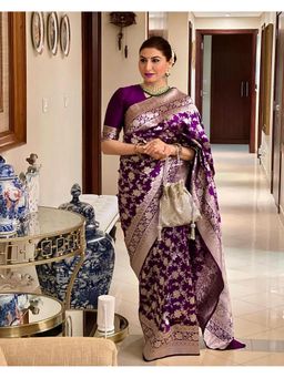 Anjaneya Sarees - Purple Designer Banarasi Silk Kanjivaram Saree with Unstitched Blouse