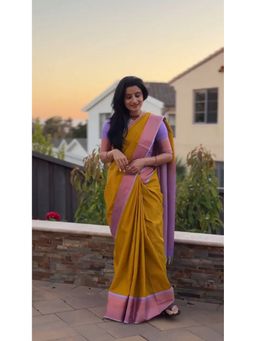 Anjaneya Sarees - Yellow Designer Banarasi Silk Kanjivaram Saree with Unstitched Blouse