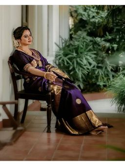 Anjaneya Sarees - Purple Designer Banarasi Silk Kanjivaram Saree with Unstitched Blouse