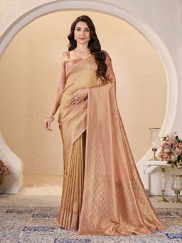 Garden VARELI - Women's Brown Kanjivaram Silk Jacquard Saree with Unstitched Blouse