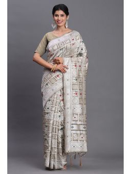 Mysilklove - Jet Grey Linen Cotton Saree with Unstitched Blouse
