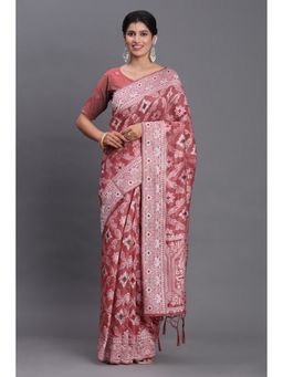 Mysilklove - Matte Maroon Linen Cotton Saree with Unstitched Blouse