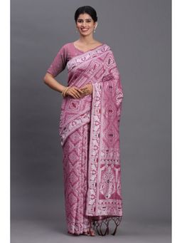 Mysilklove - Punch Pink Linen Cotton Saree with Unstitched Blouse