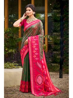 Mysilklove - Maximum Green Ikkat Soft Silk Saree with Unstitched Blouse