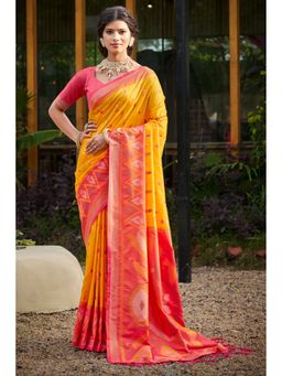 Mysilklove - Bright Yellow Ikkat Soft Silk Saree with Unstitched Blouse