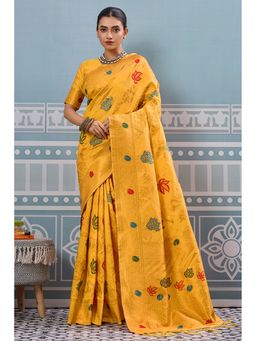 Mysilklove - Cadmium Yellow Woven Banarasi Saree with Unstitched Blouse