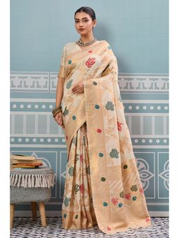 Mysilklove - Pueblo Cream Woven Banarasi Saree with Unstitched Blouse