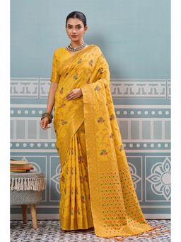Mysilklove - Citrine Yellow Woven Banarasi Saree with Unstitched Blouse