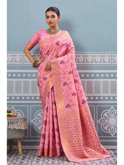 Mysilklove - Amaranth Pink Woven Banarasi Saree with Unstitched Blouse