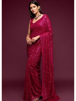 Mysilklove - Stiletto Pink Georgette Partywear Saree with Unstitched Blouse