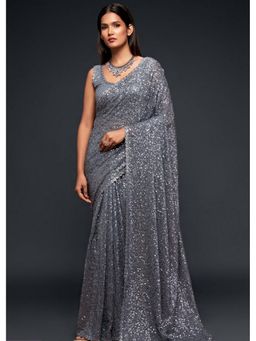 Mysilklove - Mid Gray Georgette Partywear Saree with Unstitched Blouse