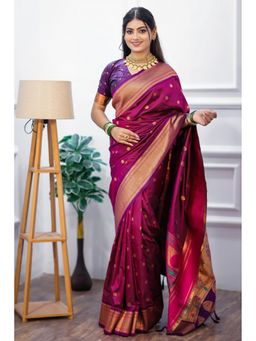 SGF11 - Women's Wine Kanjivaram Paithani Pure Soft Silk Saree with Unstitched Blouse