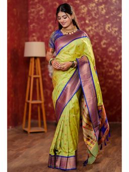 SGF11 - Green Women's Kanjivaram Paithani Pure Soft Silk Saree with Unstitched Blouse