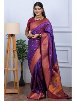 SGF11 - Women's Purple Kanjivaram Paithani Pure Soft Silk Saree with Unstitched Blouse