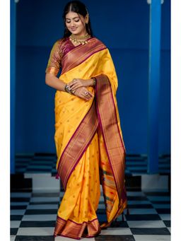 SGF11 - Women's Yellow Kanjivaram Paithani Pure Soft Silk Saree with Unstitched Blouse