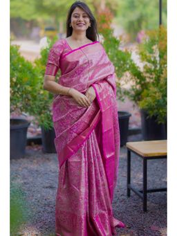 SGF11 - Women's Pink Kanjivaram Pure Soft Silk Saree with Unstitched Blouse