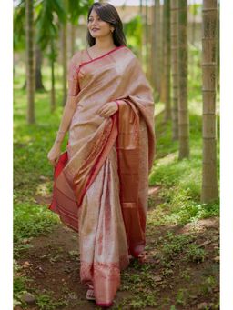 SGF11 - Women's Red Kanjivaram Pure Soft Silk Saree with Unstitched Blouse