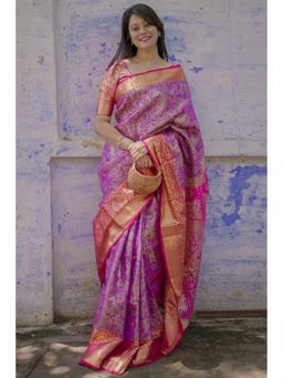 SGF11 - Women Purple Kanjivaram Pure Soft Silk Saree with Unstitched Blouse