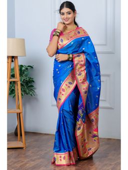 SGF11 - Blue Kanjivaram Paithani Pure Soft Silk Saree with Unstitched Blouse